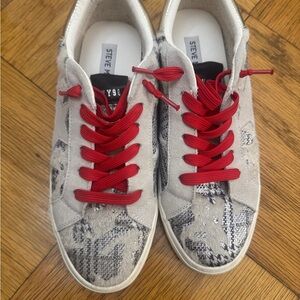 Steve Madden Gray Snake Print Sneakers with Red Laces